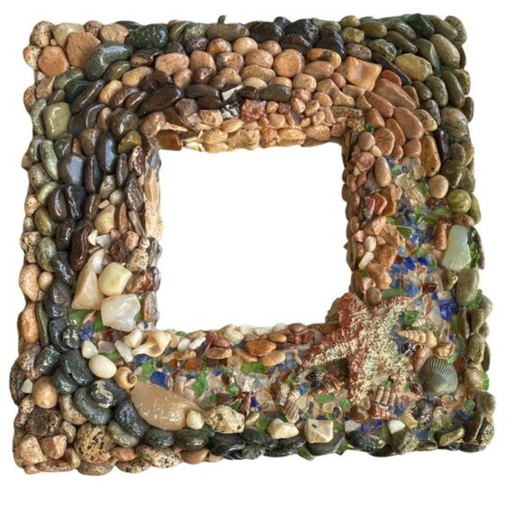 Other - GORGEOUS HANDMADE ROCK & SEASHELL VINTAGE MIRROR ARTWORK (GUC)